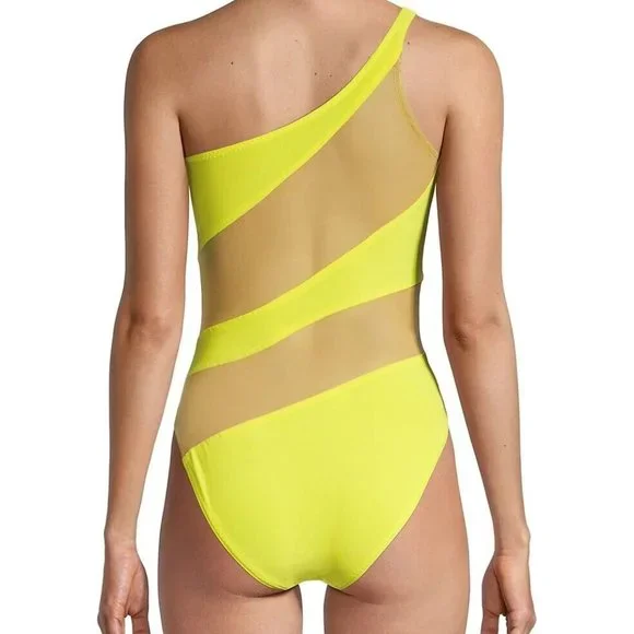 $265 NORMA KAMALI Snake Mesh One-Shoulder Swimsuit Bodysuit Nude Yellow XXS - Picture 5 of 16